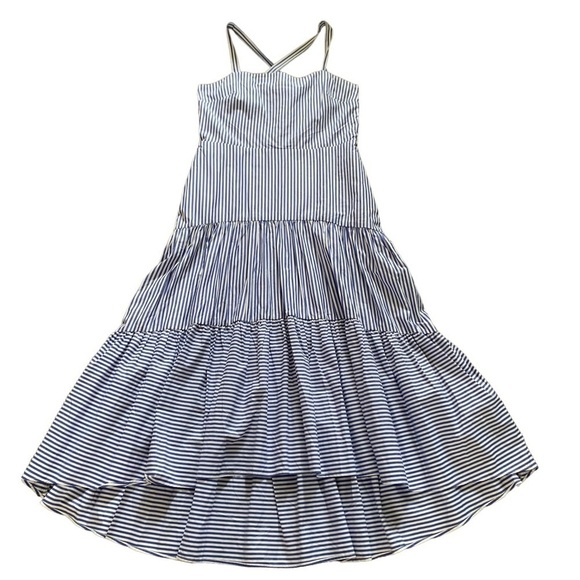 Banana Republic Poplin Tiered Maxi Dress size 14 Poplin Cotton High-low design - Picture 7 of 15